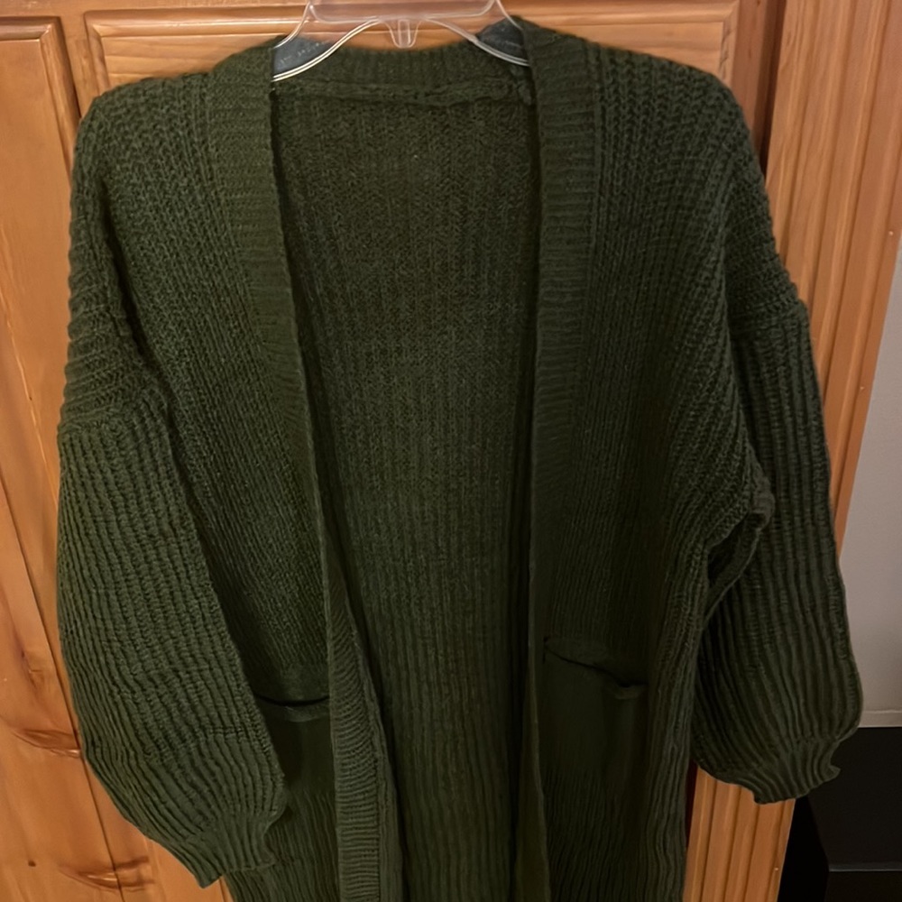 Long  Army Green Cardigan Sweater with pockets  New in bag!